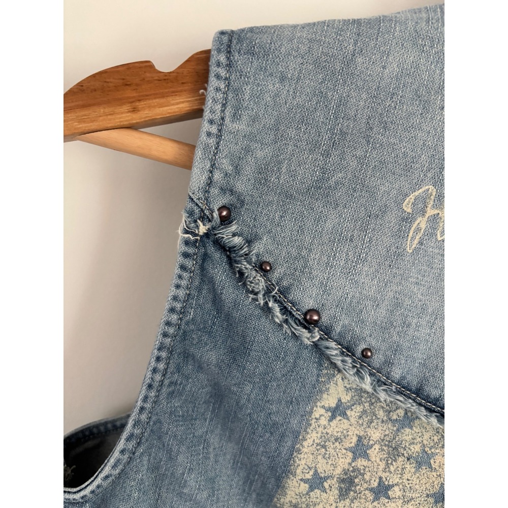 Harley Davidson Womens Denim Vest Light Wash American Flag Studded Frayed small - Picture 9 of 11